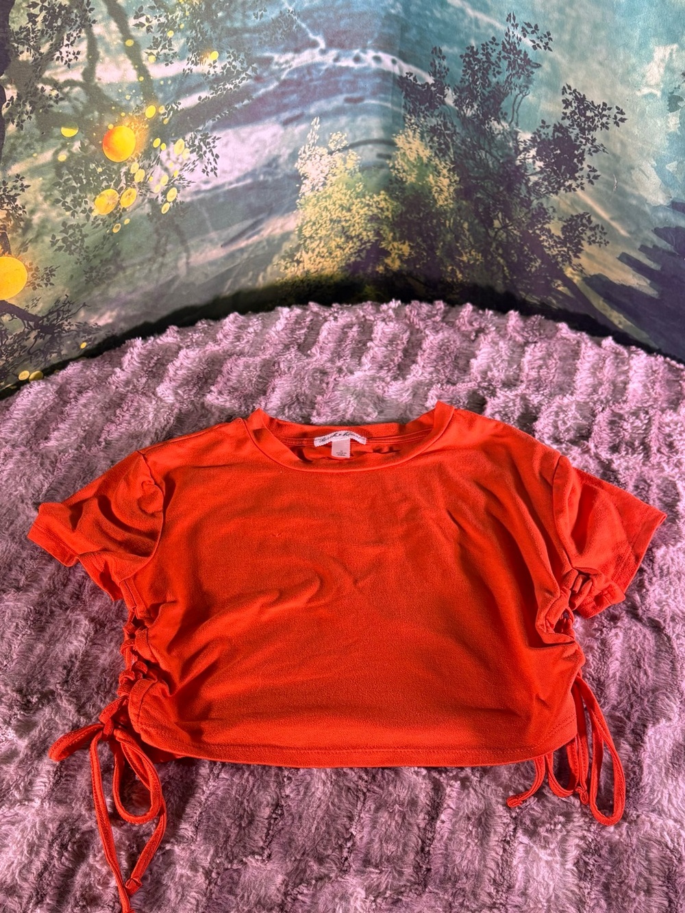 Derek Heart Orange Drawstring Side Crop Tee CROP TOP SALE 1-5$/2-8$/3-11$